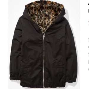 American Eagle Reversible Hooded Faux Fur Zip-Up Jacket | Size XL | barely worn